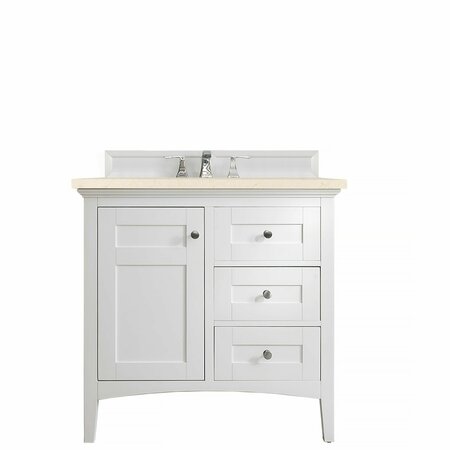 JAMES MARTIN VANITIES Palisades 36in Single Vanity, Bright White w/ 3 CM Eternal Marfil Quartz Top 527-V36-BW-3EMR